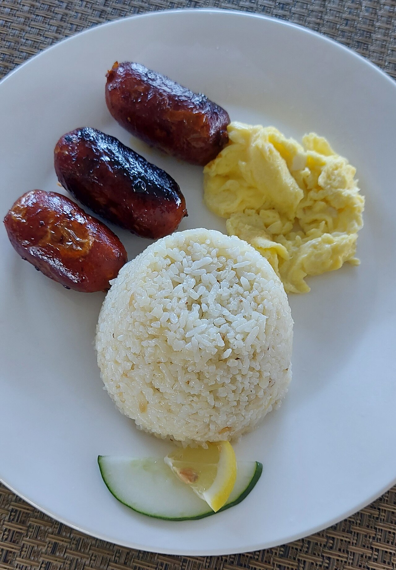 Longsilog with longganisa, rice, and egg